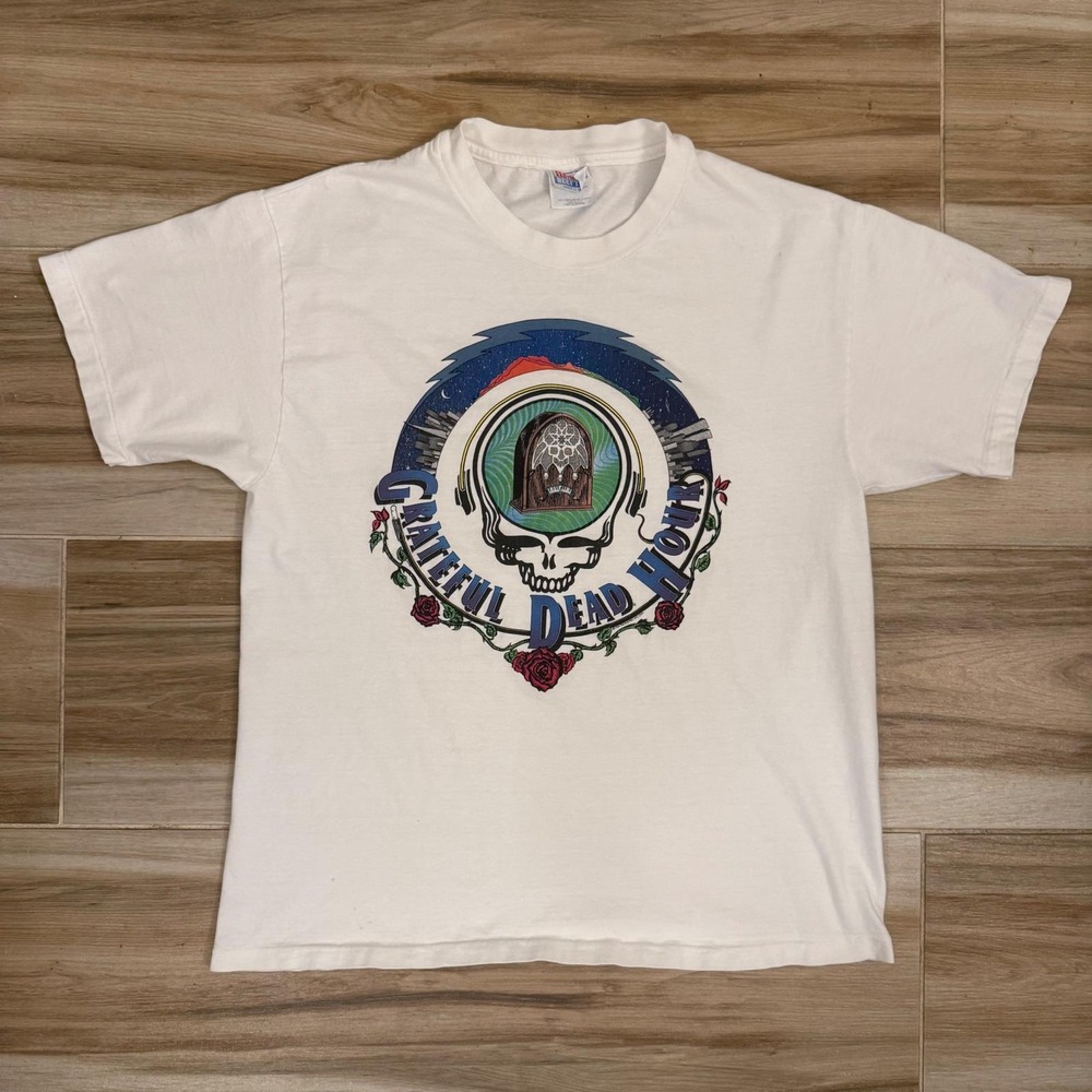 Vintage 1992 Grateful Dead Hour Radio Shirt Hanes Beefy-T White Large 90s Rock